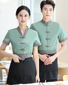 LL-3305立领盘扣短袖服务员服